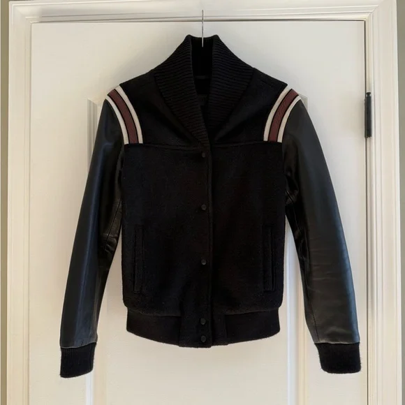 AllSaints Boarding Striped Genuine Wool Leather Jacket - www  display picture 3